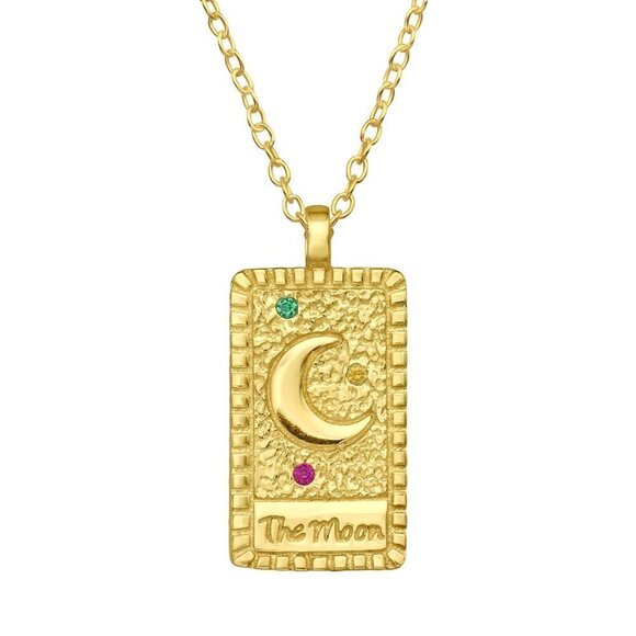 24k Gold Vermeil and Gemstone Moon and Stars Medallion Necklace - Picture 1 of 10